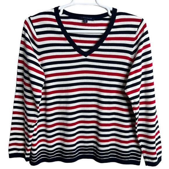 Tommy Hilfiger Womens Long Sleeve Sweater Blue Size 1X  V-Neck American Stripes - Picture 2 of 8